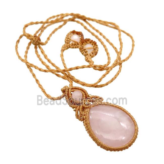 Pink Rose Quartz Macrame Necklace