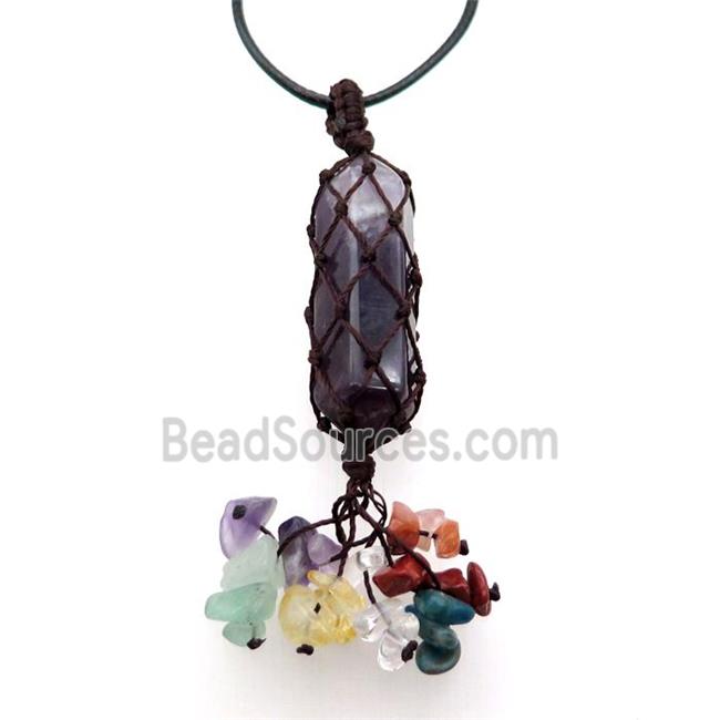 Amethyst Stick Necklace Gemstone Chakra Wire Wrapped