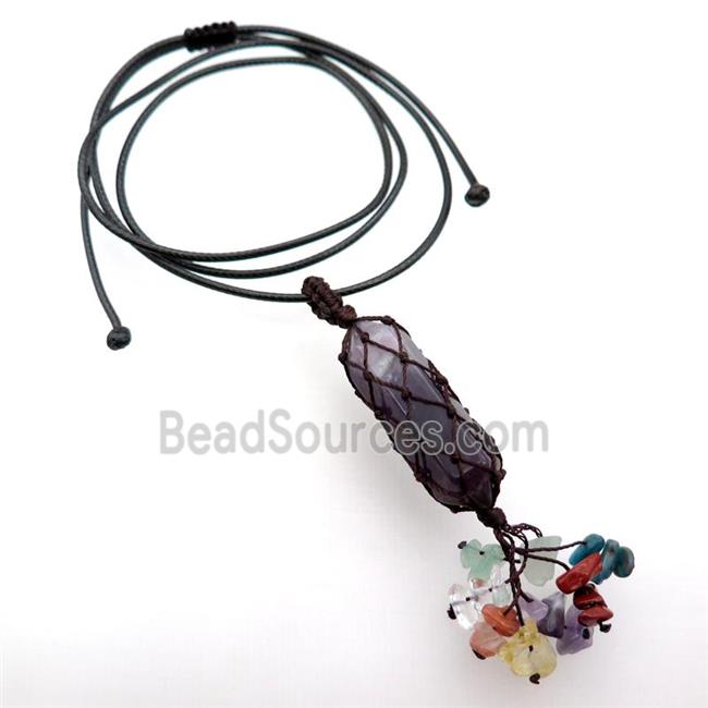 Amethyst Stick Necklace Gemstone Chakra Wire Wrapped