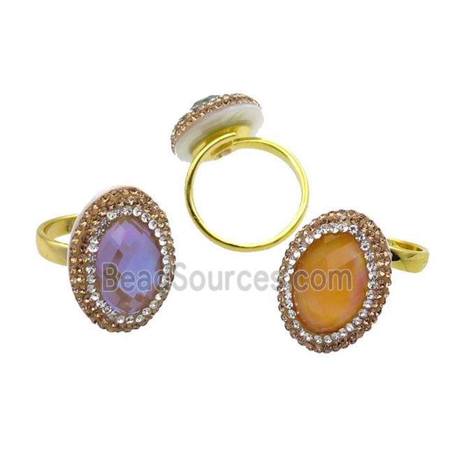 Crystal Glass Copper Ring Pave Rhinestone Adjustable Gold Plated Mixed