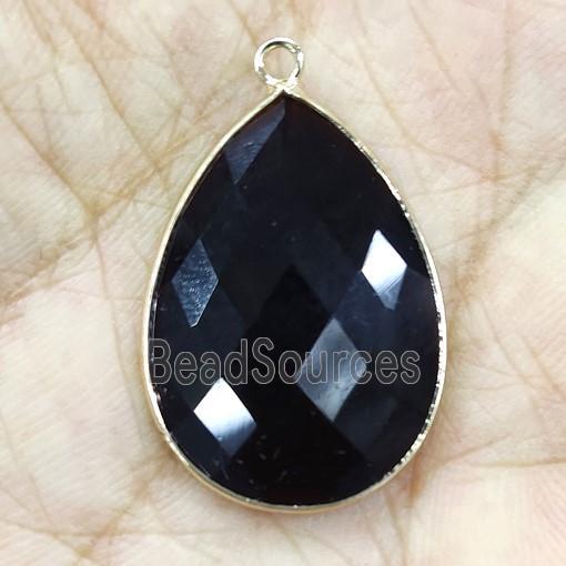 Black Onyx Agate Pendant Faceted Teardrop