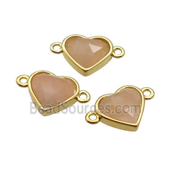 Peach Moonstone Heart Connector Gold Plated