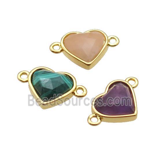 Mixed Gemstone Heart Connector Gold Plated