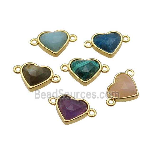 Mixed Gemstone Heart Connector Gold Plated