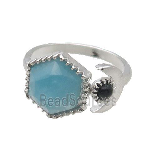 Amazonite Copper Ring Hexagon Platinum Plated