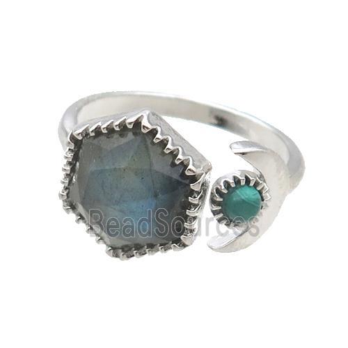 Labradorite Copper Ring Hexagon Platinum Plated