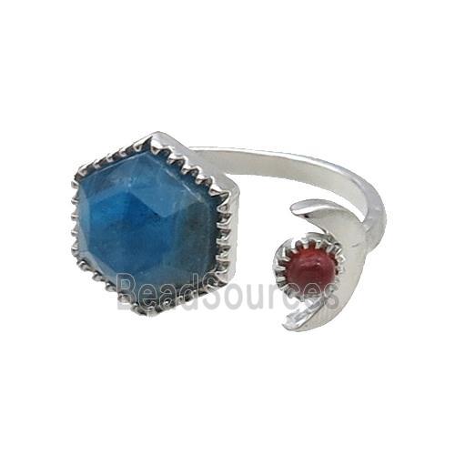 Blue Apatite Copper Ring Hexagon Platinum Plated