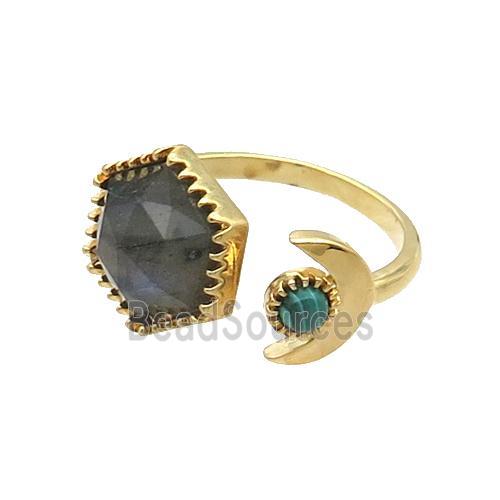 Labradorite Copper Ring Hexagon Gold Plated