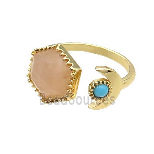 Rose Quartz Copper Ring Hexagon Gold Plated