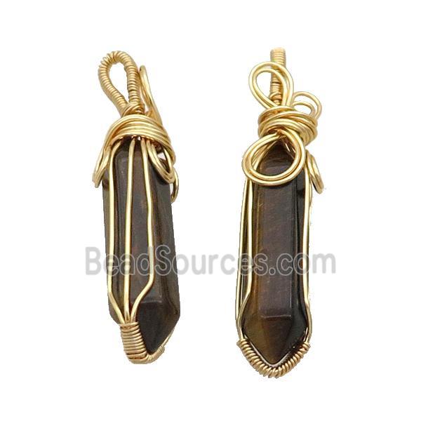 Tiger Eye Stone Prism Pendant Wire Wrapped