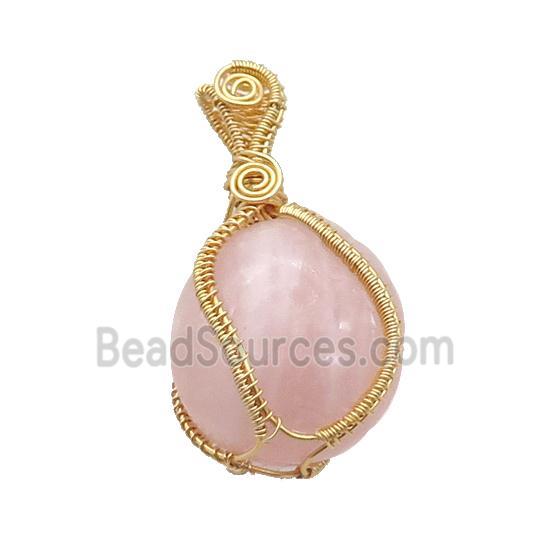 Pink Rose Quartz Nugget Pendant Freeform Wire Wrapped