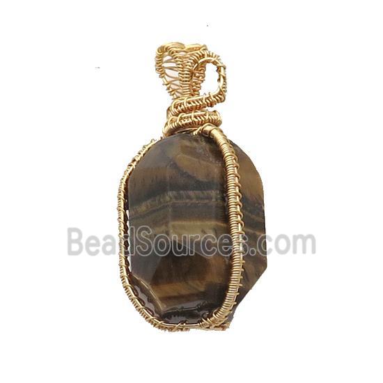 Tiger Eye Stone Pendant Freeform Wire Wrapped