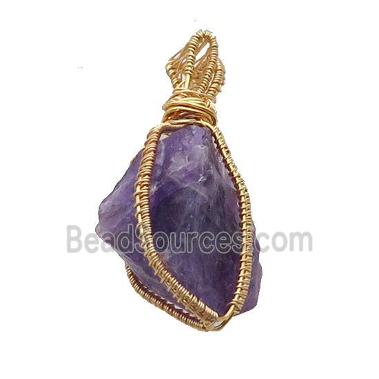 Purple Amethyst Nugget Pendant Freeform Wire Wrapped