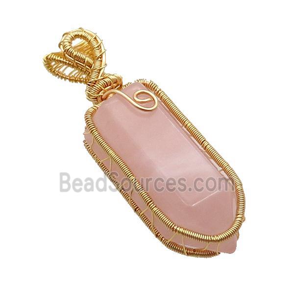 Pink Rose Quartz Bullet Pendant Wire Wrapped