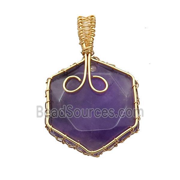 Purple Amethyst Hexagon Pendant Wire Wrapped