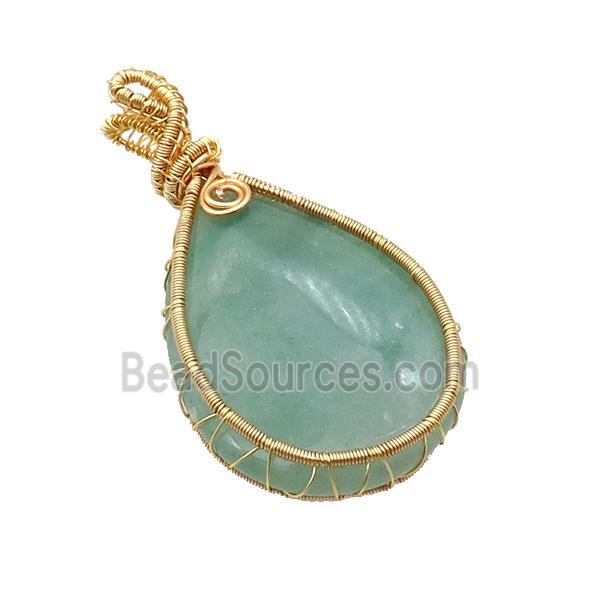 Green Aventurine Teardrop Pendant Wire Wrapped