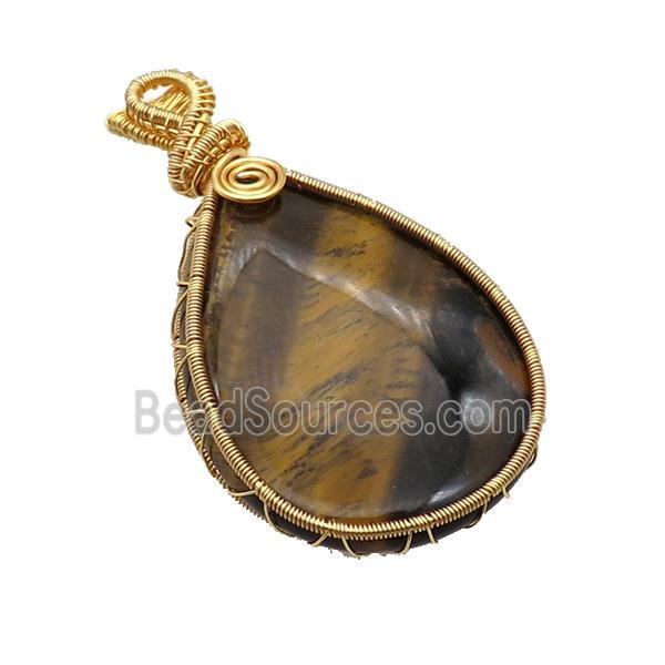 Tiger Eye Sotne Teardrop Pendant Wire Wrapped