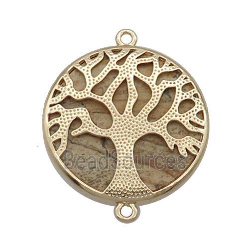 Picture Jasper Copper Connector Tree Of Life Circle Gold Plated