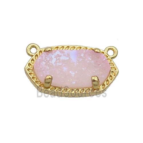 Pink Quartz Druzy Oval Pendant Gold Plated