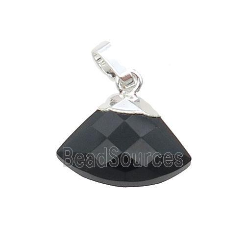 Black Onyx Agate Fan Pendant Silver Plated