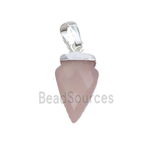 Pink Rose Quartz Arrowhead Pendant Silver Plated