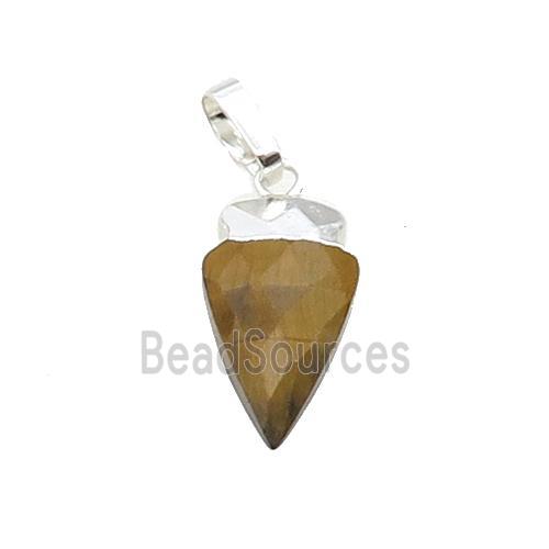 Tiger Eye Stone Arrowhead Pendant Silver Plated