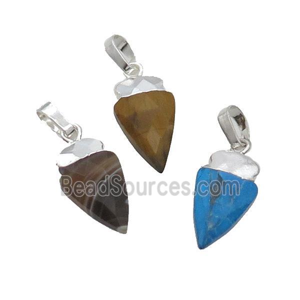 Mix Gemstone Arrowhead Pendant Silver Plated