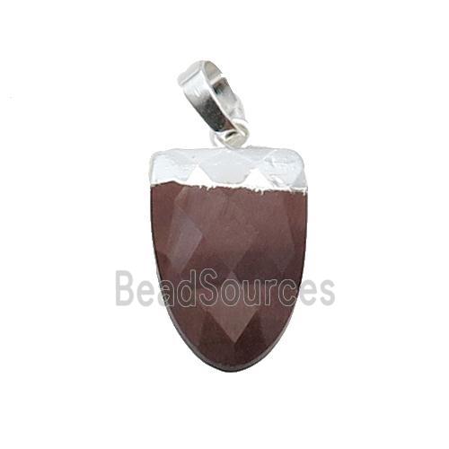 Red Tiger Eye Stone Tongue Pendant Silver Plated