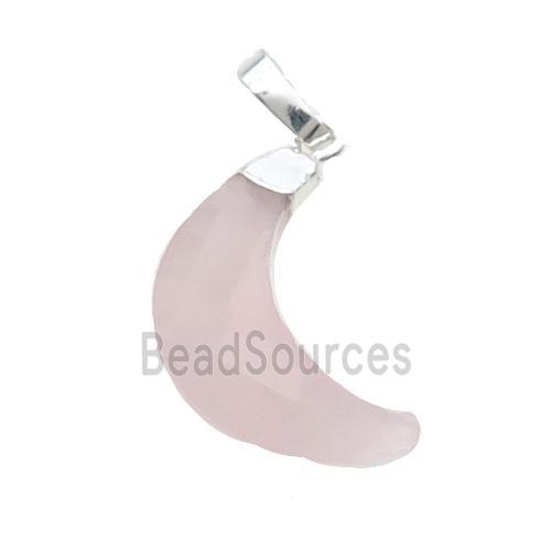 Pink Rose Quartz Moon Pendant Silver Plated