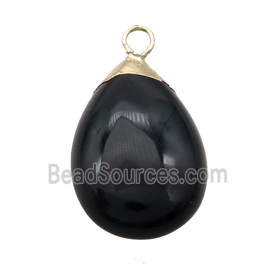 Black Onyx Agate Teardrop Pendant Gold Plated