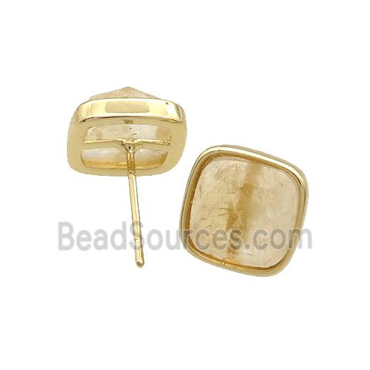 Copper Stud Earring Pave Citrine Square Gold Plated