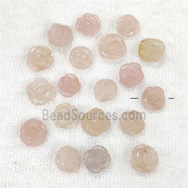 Pink Rose Quartz Flower Beads Carved