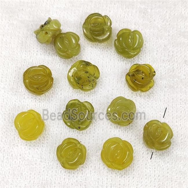 Korean Lemon Jade Flower Beads Carved