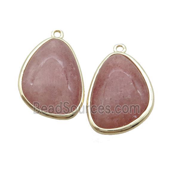 Pink Strawberry Quartz Teardrop Pendant Gold Plated