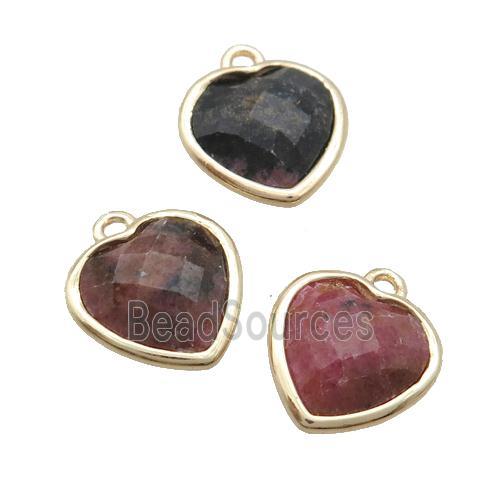 Red Rhodonite Heart Pendant Faceted Gold Plated