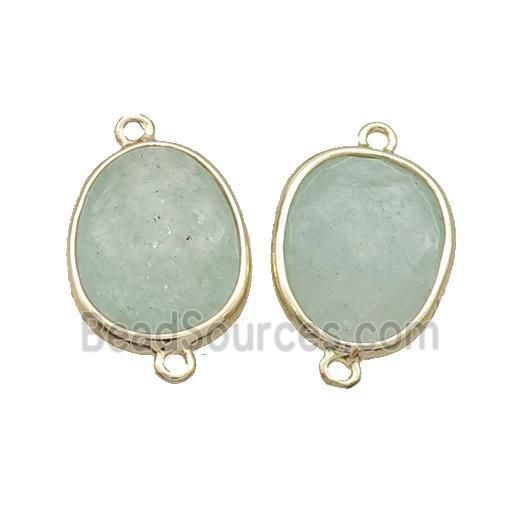 Green Strawberry Quartz Connector Faceted Oval Gold Plated