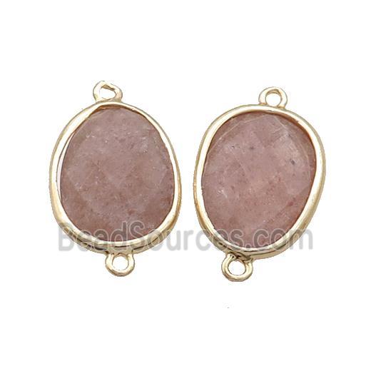 Pink Strawberry Quartz Connector Faceted Oval Gold Plated