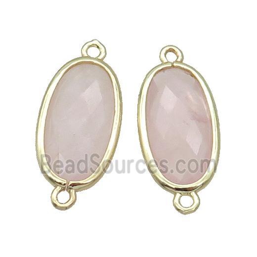 Rose Quartz Connector Pink Faceted Oval Gold Plated