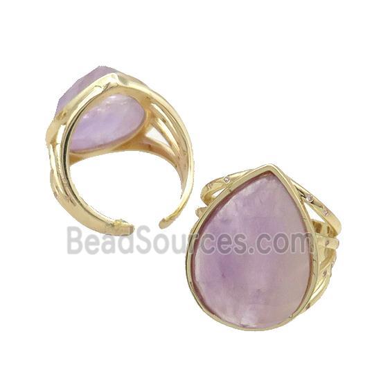 Purple Amethyst Ring Teardrop Copper Gold Plated