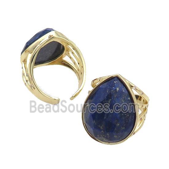 Lapis Lazuli Ring Teardrop Copper Gold Plated Lazurite