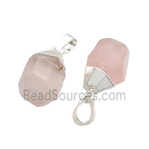 Pink Rose Quartz Pendant Faceted Teardrop Silver Plated