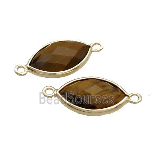 Natural Tiger Eye Stone Connector Faceted Horseeye Gold Plated