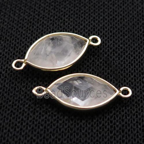 Clear Quartz Connector Faceted Horseeye Gold Plated