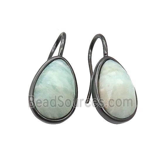 Amazonite Hook Earring Copper Teardrop Black Plated