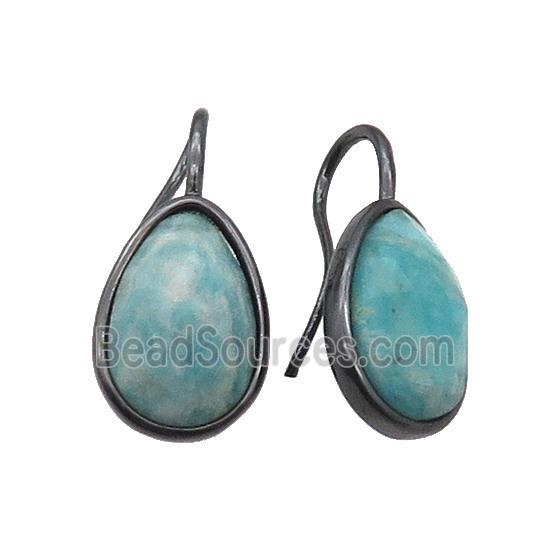 Green Russian Amazonite Hook Earring Copper Teardrop Black Plated