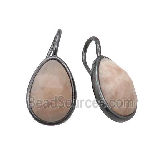 Peach Sunstone Hook Earring Copper Teardrop Black Plated