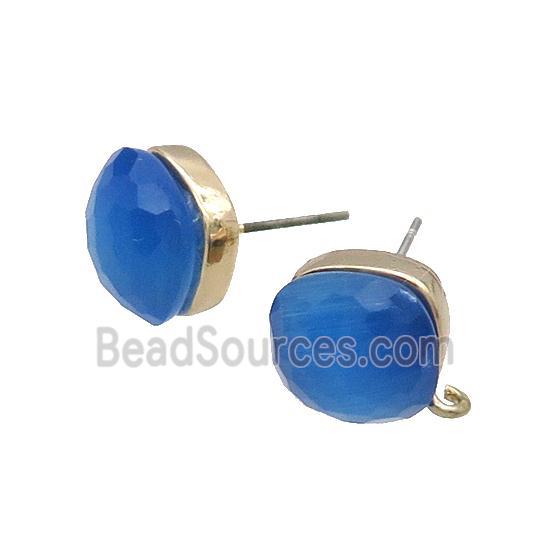 Skyblue Cat Eye Glass Stud Earring Copper Loop Gold Plated