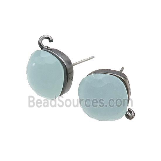 Blue Cat Eye Glass Stud Earring Copper Loop Black Plated