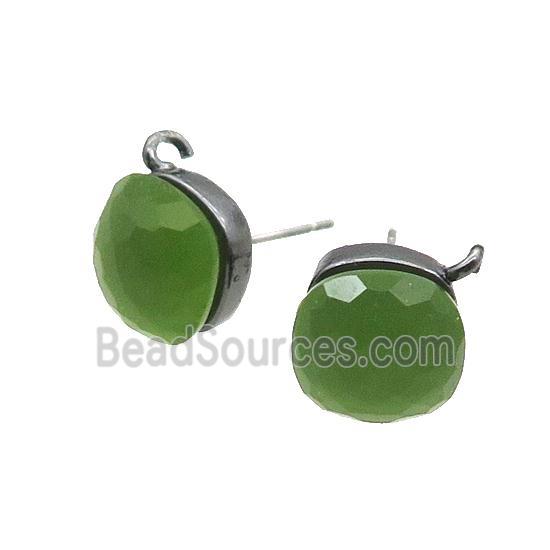 Green Cat Eye Glass Stud Earring Copper Loop Black Plated