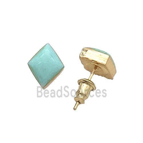 Natural Tuquoise Stud Earring Rhombis Gold Plated